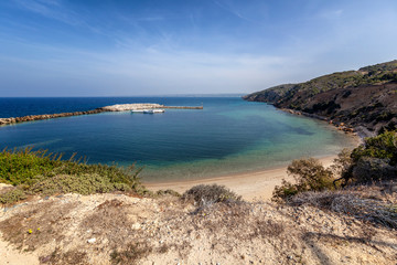 Beautiful vibrant landscape, Limnionas Bay on the island of Kos, Greece, a popular travel...
