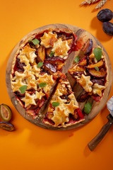 Sweet plums pie top view
