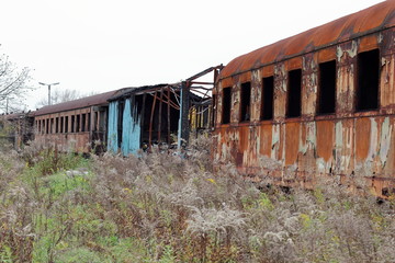 Fototapeta premium Old train wagon, abandoned, rusty, Krakow, Plaszow