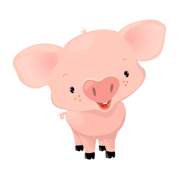 recommend clip art: Cute pink pig with cheerful smiling face, cartoon vector illustration on white background. Comic piglet character isolated