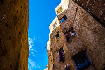 Old narrow street of the largest medina in the worlds, Unesco, Fez, Morocco in Africa