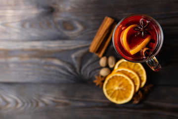 Mulled wine with assortment of spices