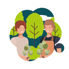 men gardeners with landscape avatar character