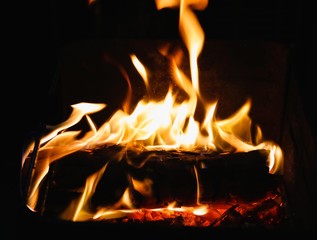 Fototapeta premium Firewood catching fire in the barbecue and lots of coal.