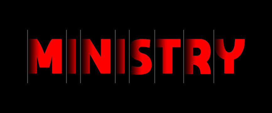 Ministry - red text written on black background