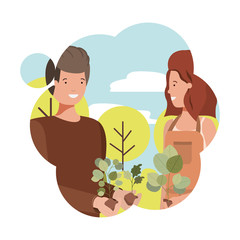 couple of gardeners with landscape avatar character