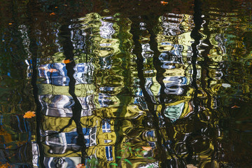 multicolored bright abstract lines of reflection in water