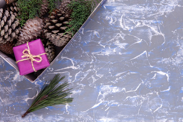 Background of dried pineapples and gift package