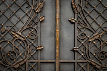 wrought-iron gates, ornamental forging, forged elements close-up