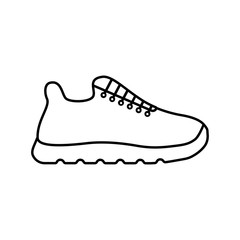 Vector illustration icon of sport running shoes (sneakers). Black outline. White background