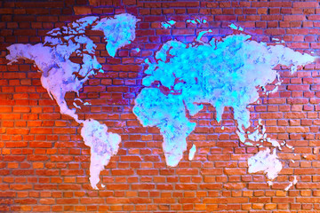 world map on brick wall