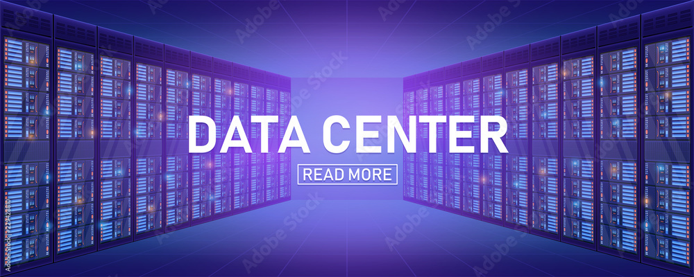 Fototapete creative vector illustration of server rack room, big data bank center isolated on transparent backg