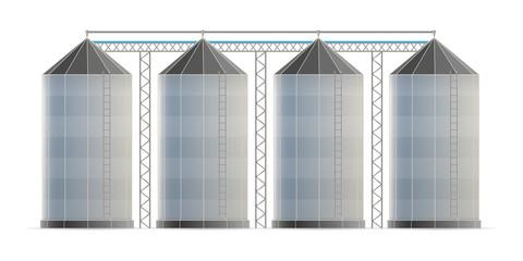Creative vector illustration of agricultural silo storehouse for grain storage elevator isolated on transparent background. Art design farm template. Abstract concept graphic wheat, corn tank element © happyvector071