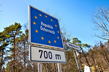 National border roadsign entering Austria