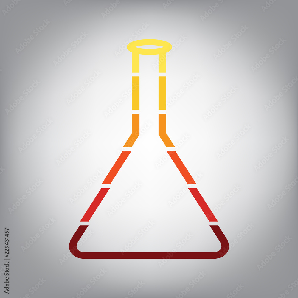 Poster conical flask sign. laboratory glass sign. vector. horizontally sliced icon with colors from sunny g