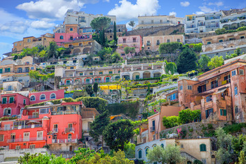 Colorful Homes up Hill in Positano Italy