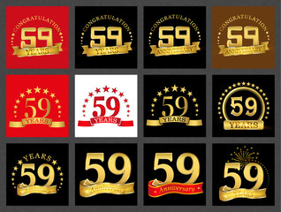 Set of number fifty-nine (59 years) celebration design. Anniversary golden number template elements for your birthday party..