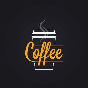 Fototapeta Coffee cup logo. Take away coffee to go lettering on black background