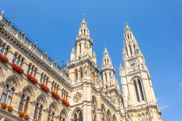 Naklejka premium Tall gothic building of Vienna city hall