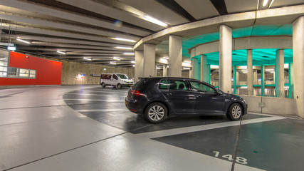 Cars in Circular Underground parking garage