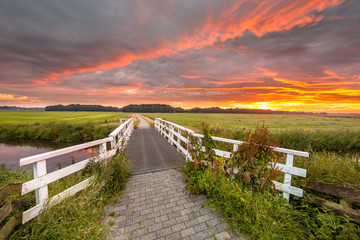 Bridge over lowland river Grootdiep