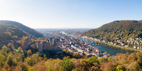 Aerial of Heidelberg with castle and old town (Baden-Wuerttemberg, Germany) - obrazy, fototapety, plakaty