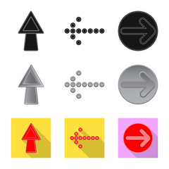 Vector illustration of element and arrow icon. Collection of element and direction stock vector illustration.