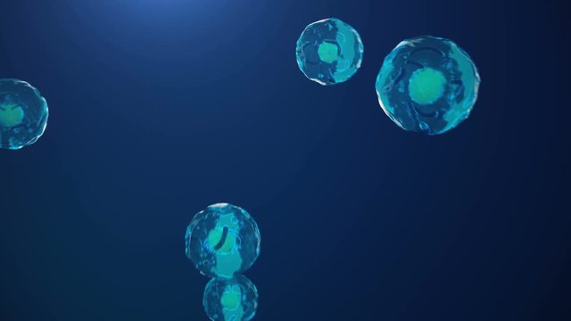 Cells, bacteria abstract background. Cells under microscope. Human cells on blue background. Illustration of human cells.
