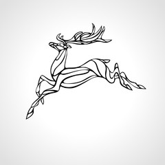 Fototapeta premium Creative deer black outline curved vector silhouette