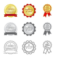 Vector illustration of emblem and badge sign. Collection of emblem and sticker stock vector illustration.