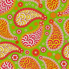 Naklejka premium Seamless texture, Embroidery colorful simplified, tribal style ethnic elements paisley . Vector traditional ornament