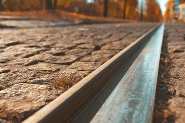 Tram rail and paving stone 