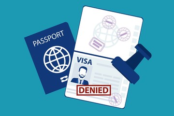 Passport of a man male with the stamp denied on travel visa on it