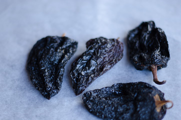 Dried peppers on a table