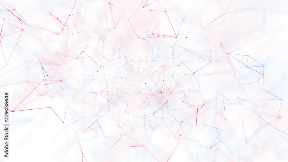 Poster abstract red and blue colored lines and dots motion on white background. selective focus used.
