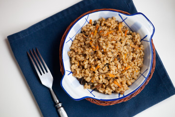 Spelt porridge with mushrooms and vegetables