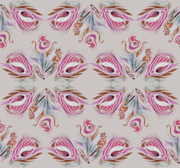 Seamless woven pattern. Design print for textile, fabric, wallpaper, background. Can be used for printing on paper, packaging, in textiles. Watercolor pattern with the eyes of a hippopotamus. 