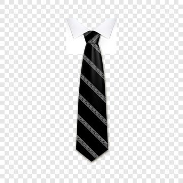 Black striped tie icon. Realistic illustration of black striped tie vector icon for web design on transparent background for web