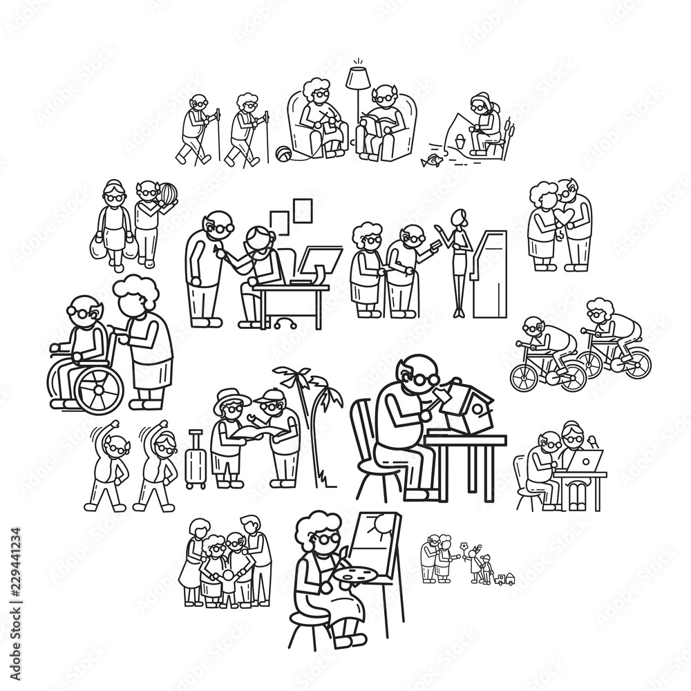 Poster older persons icon set. simple set of older persons vector icons for web design on white background