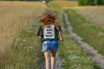 girl running in the field