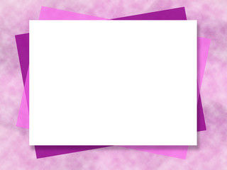 Mock up template. Purple, pink, magenta abstract background. White big text box. Picture frame, border design. Composition for greeting card, postcard, leaflet, poster, flyer, website, presentation