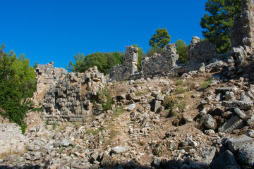 old ancient roman ruins of amphitheater in Antalya, Turkey near Phaselis Beach  
