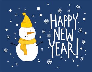 Greeting New Year card with snowman
