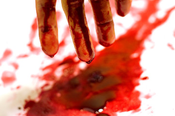 bloodied hand lies in a pool of blood © Serhii  Holdin
