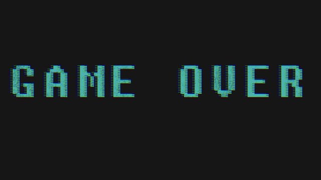 GAME OVER - text animation with green letters over black background
