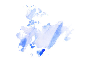 Obraz premium The watercolor stain is a blue transparent droplet, water stains with paint and gradients of color overflow.