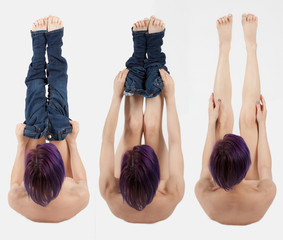 Triptych of Woman Removing Jeans