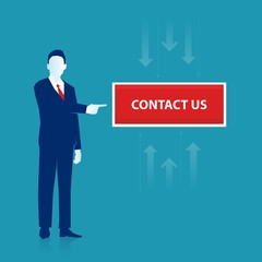 businessman pointing index finger to the contact us button