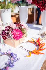 Bright and very beautiful bouquets of a variety of flowers. Bright colors and bright stylish photos