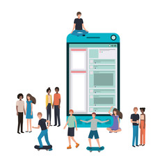 screen with people around smiling avatar character